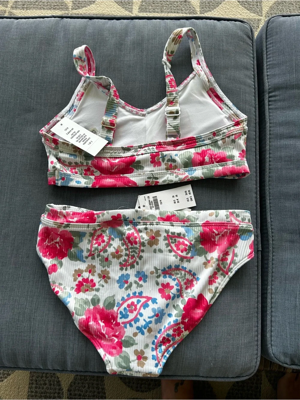 Abercrombie kids-Floral Ribbed Bikini Set with Pink & Blue Blooms